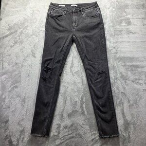 Vigoss Jeans Womens Size 32 Marley Straight Leg Black Denim Mid Rise Distressed